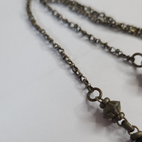 Vintage Yemeni Coral & Black Onyx Stone Beaded Tiger Eye Teardrop Stone Necklace - Picture 4 of 16